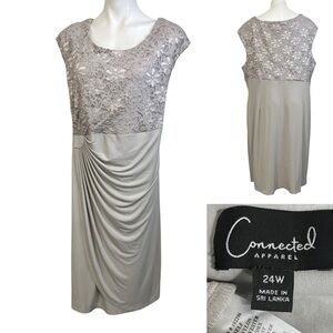 Connected Apparel Gray Lace Midi Dress